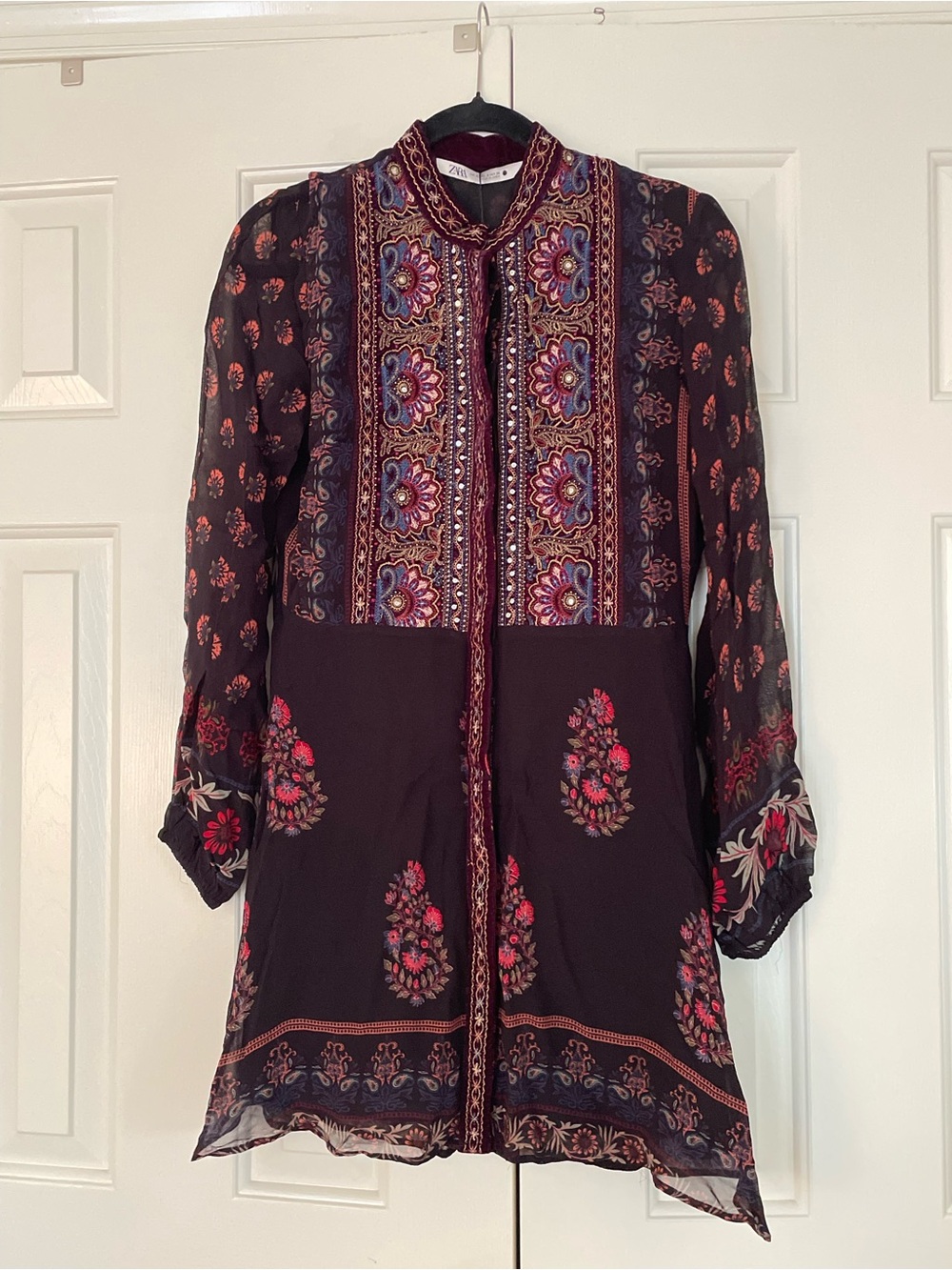 Zara Embroidered Velvet Jacket in Plum & Blue